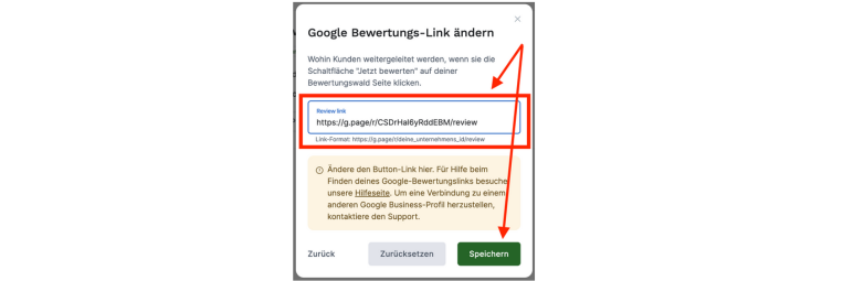 Rezensionslink in deinem Bewertungswald ändern & speichern