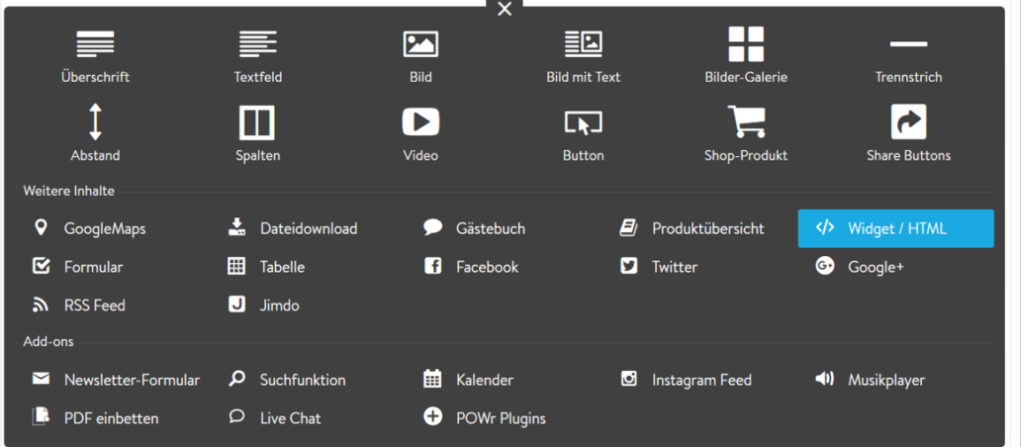 „Weitere Inhalte und Add-ons“