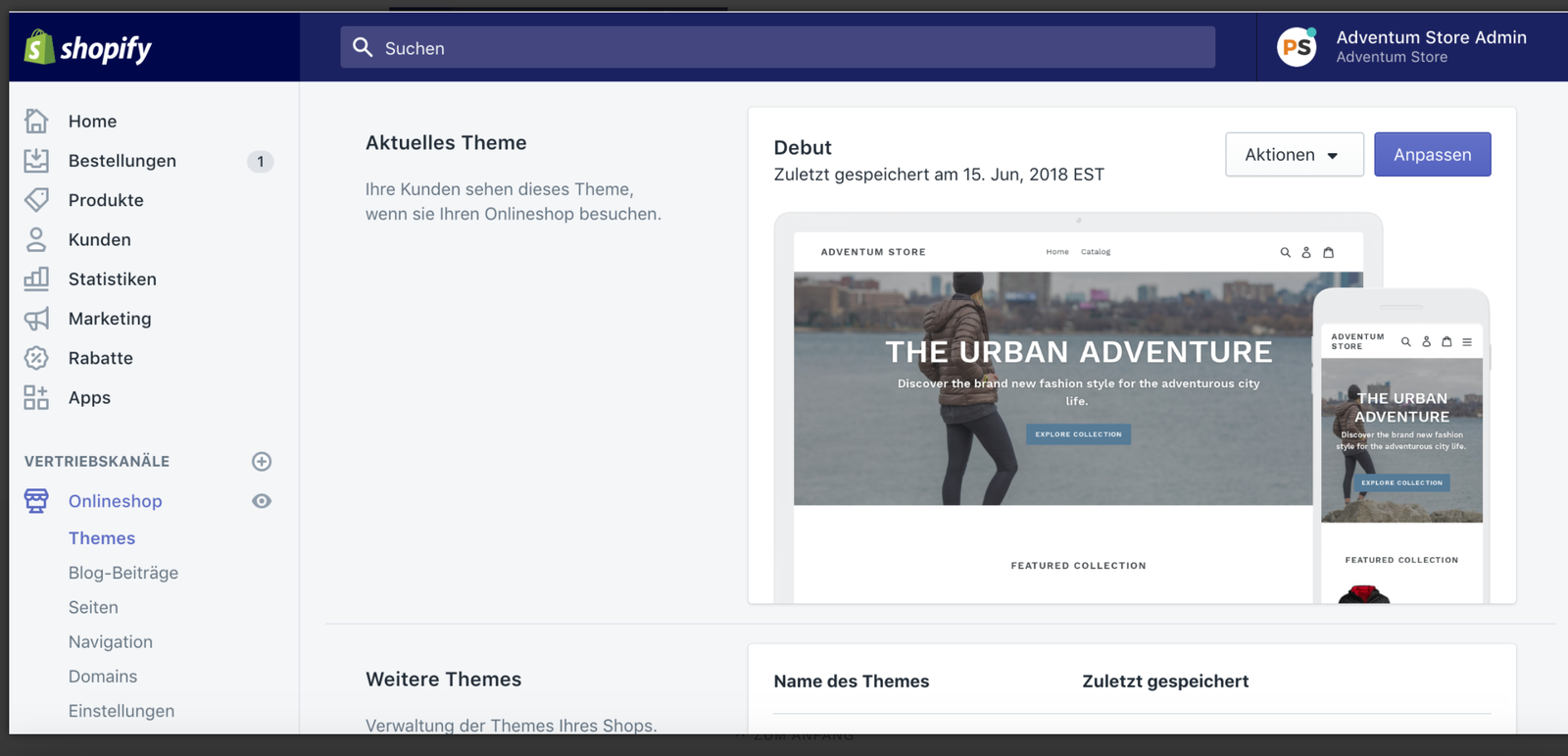 Shopify Onlineshop/Aktionen