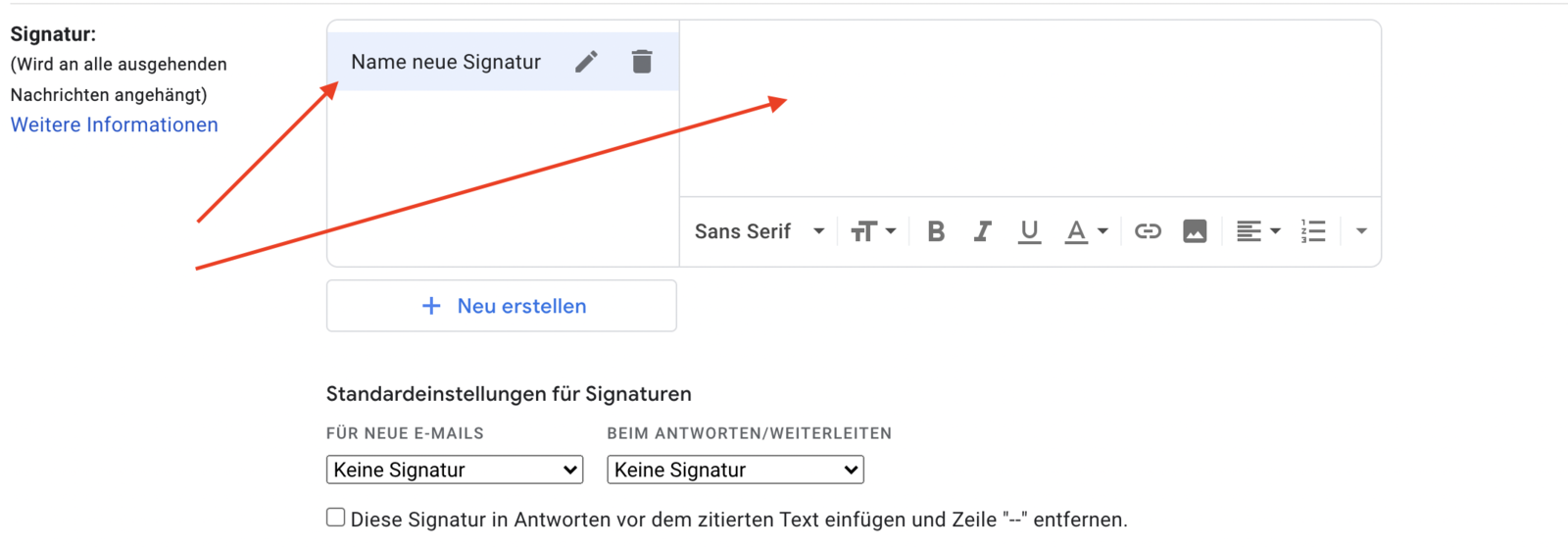 Einfügen der neuen Signatur